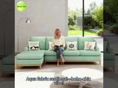 806  Aqua Fabric Sectional: Boho - Chic Accents, Wood Legs – Ideal for Whimsical, Art - Filled Moder